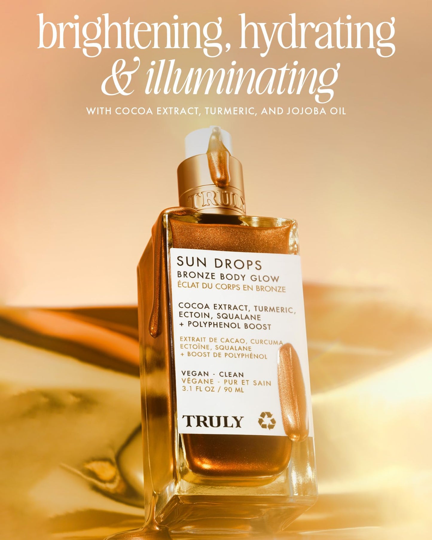 Truly Beauty Sun Drops Bronze Body Glow Oil – Bronzing Oil for Radiant Skin, Hydrating Body Shimmer with Turmeric & Cocoa Extract, Lightweight Non-Greasy Illuminating Formula for All Skin Tones