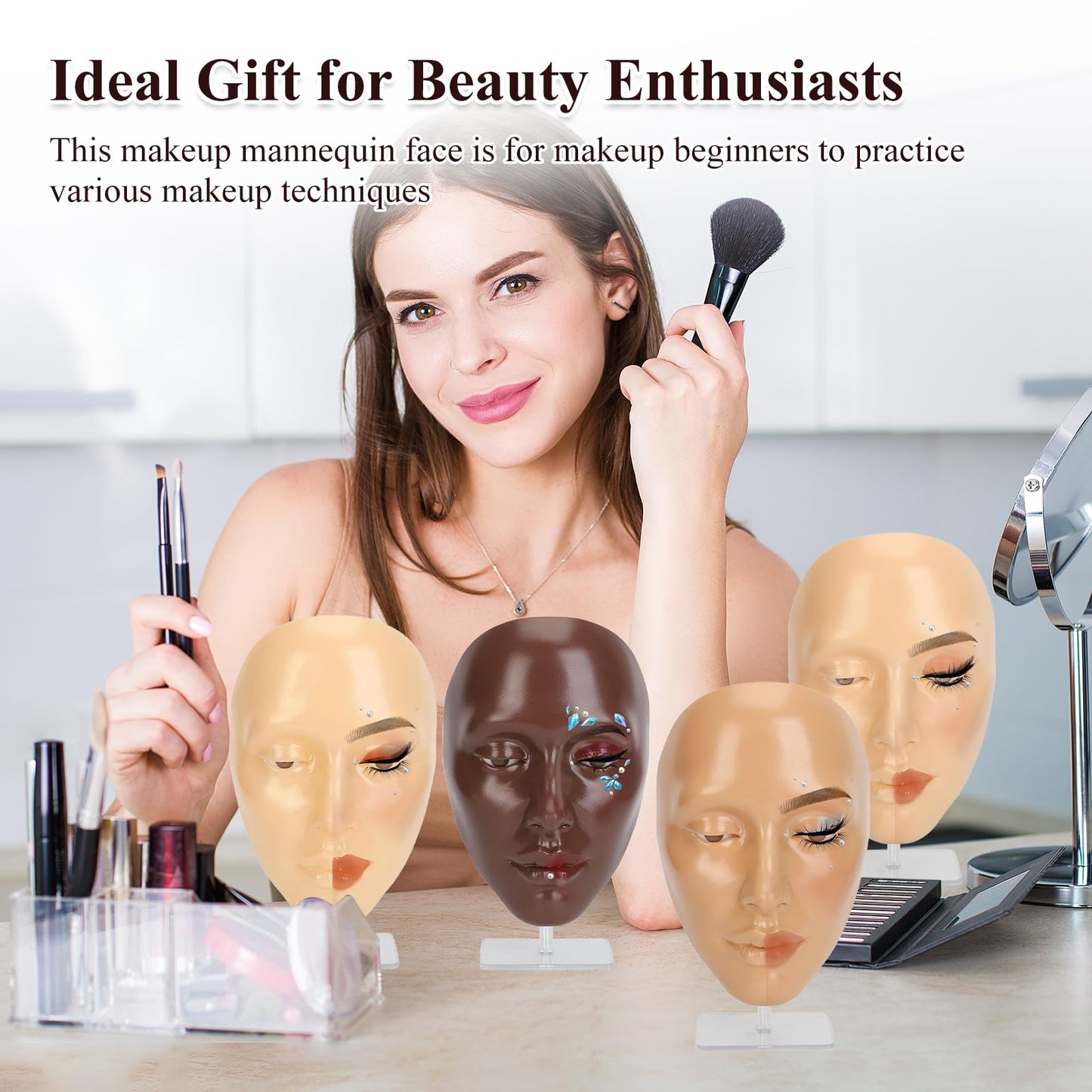CHADWICK 5D Makeup Practice Face Board, Silicone Mannequin, Reusable Beginner Eye Practice for Makeup Artists, Girl's Gift or Professionals (Golden Wheat)