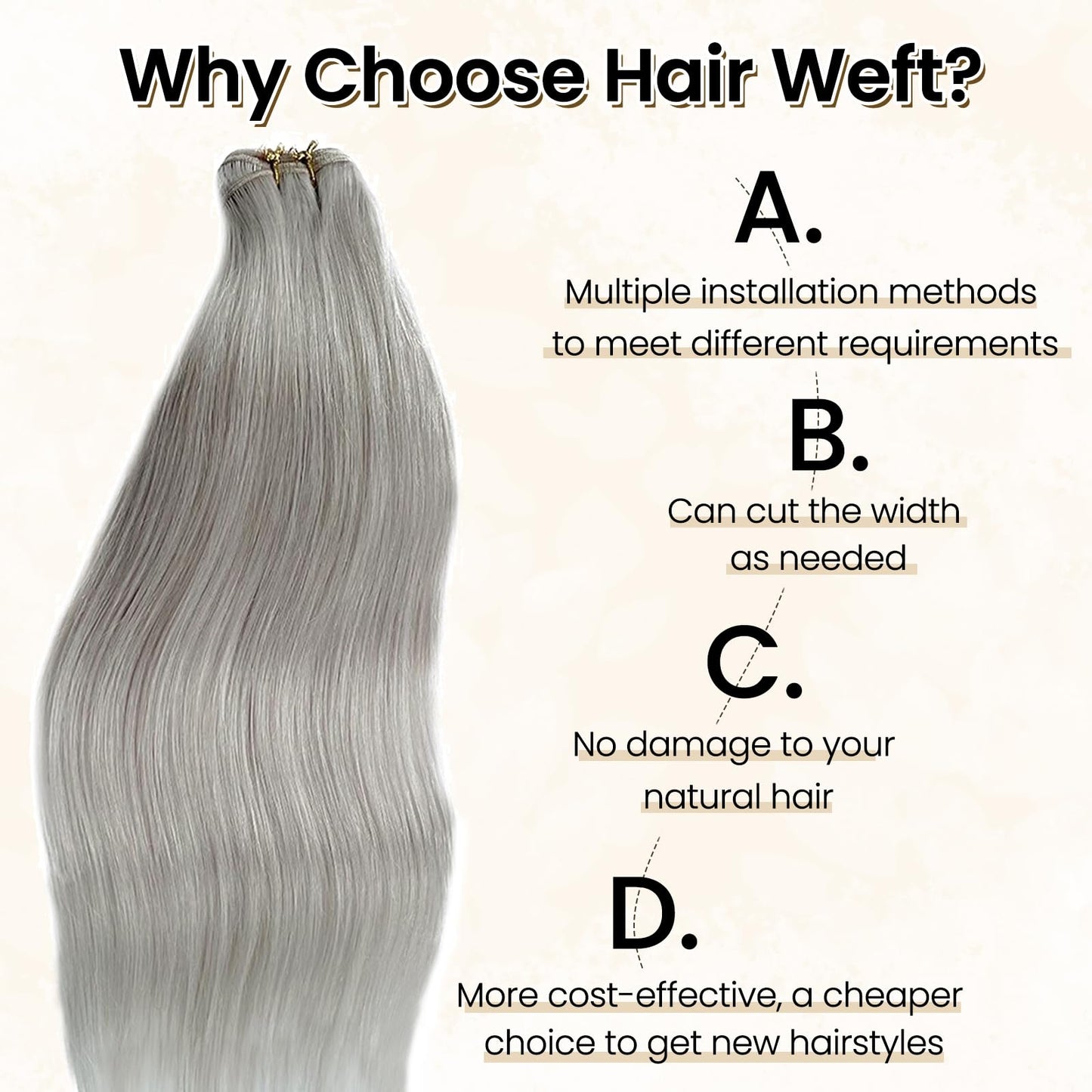 Benafee Sew in Hair Extensions Real Human Hair, Platinum Silver Natural Weft Hair Extensions Remy Hair Weave Bundles 12” 80G Human Hair Weft Extensions Sew in Weave Bundles Brazilian Hair Double Weft