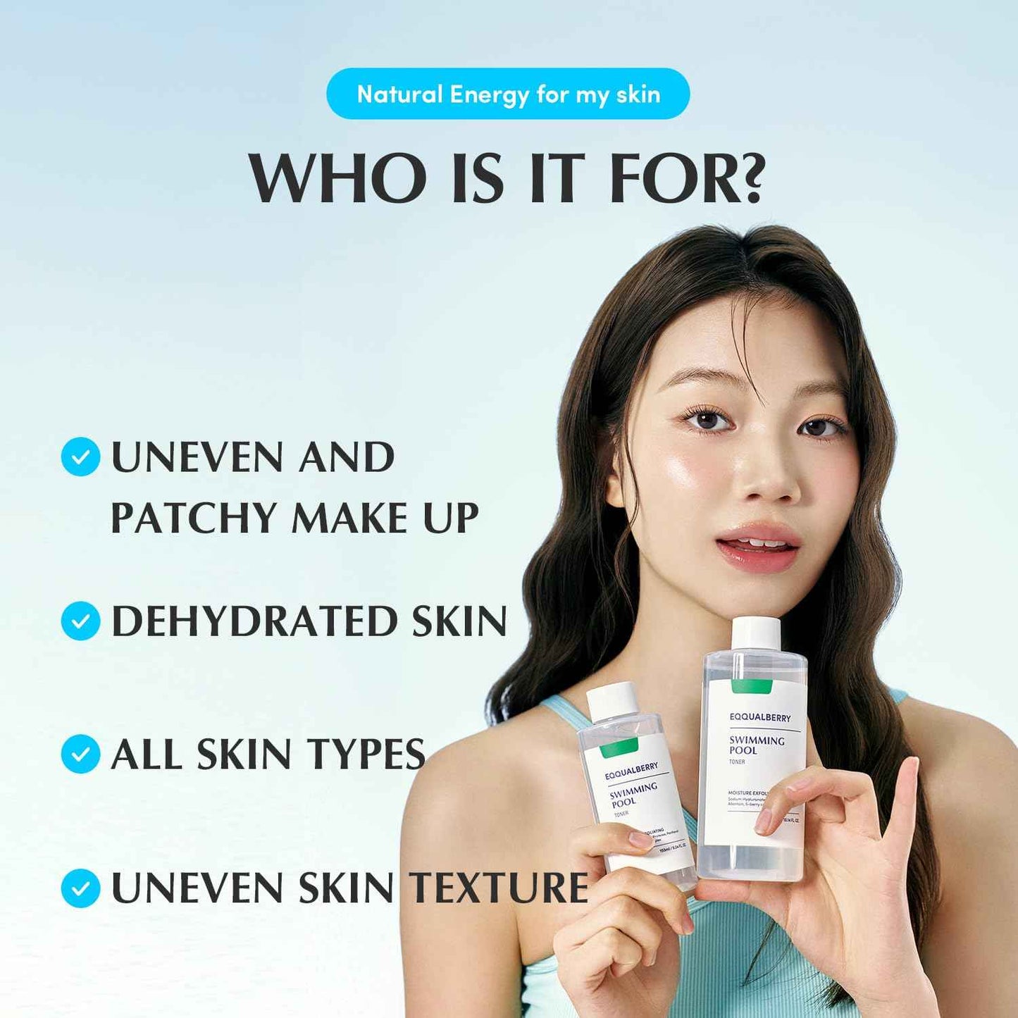 EQQUALBERRY Swimming Pool Toner - Korean Toner for Daily Exfoliating & Deep Hydration with Natural Enzyme Protease & Hyaluronic Acid, For Sensitive Skin, 10.14 Fl Oz (300ml)