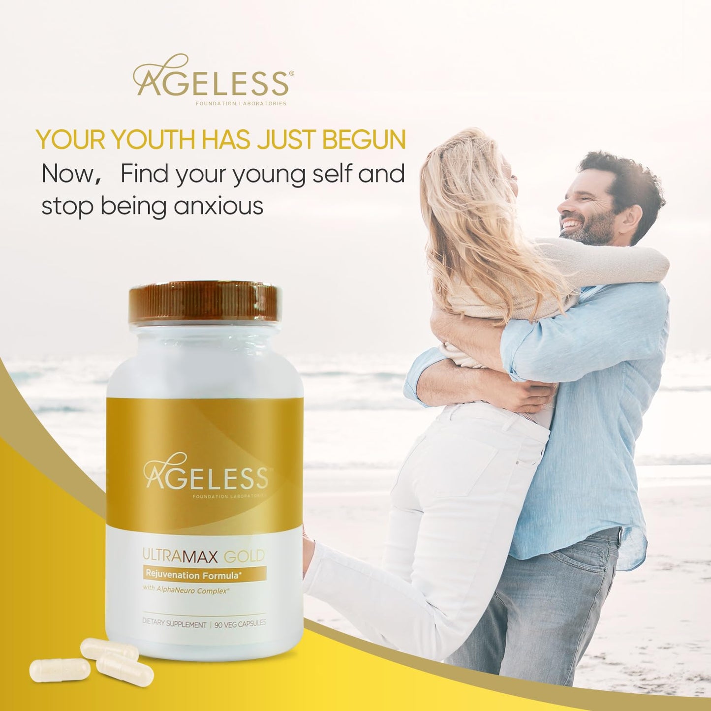 Ageless HGH Supplements for Women & Men, Ultra MAX Gold 90 Capsules