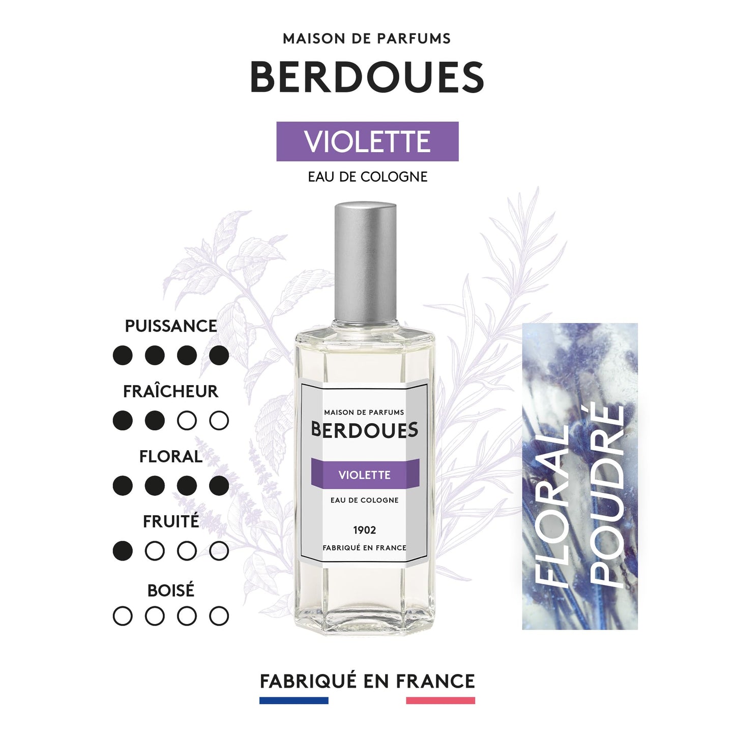 Berdoues 1902 Violet Eau de Cologne | Floral, Long Lasting Scent Made in France | Spray Fragrance for Men and Women with Violet, Lilac & Jasmine| Luxury Unisex Perfume 4.2 Fl Oz