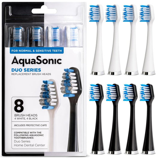 AquaSonic Genuine Duo Series Replacement Brush Heads | for Normal & Sensitive Teeth | Compatible with Duo Series & Home Dental Center Toothbrush Handles | NOT Compatible with Duo Series Pro