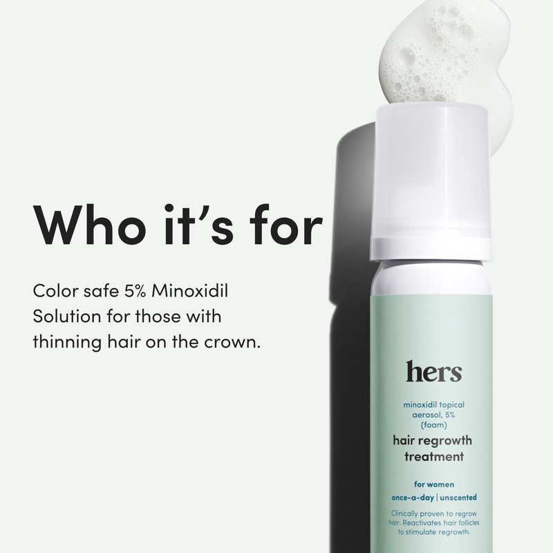 hers Topical Minoxidil Foam, 5% - Extra Strength Hair Growth Treatment for Women - Clinically Proven to Reduce Hair Loss in 3-6 Months - Unscented