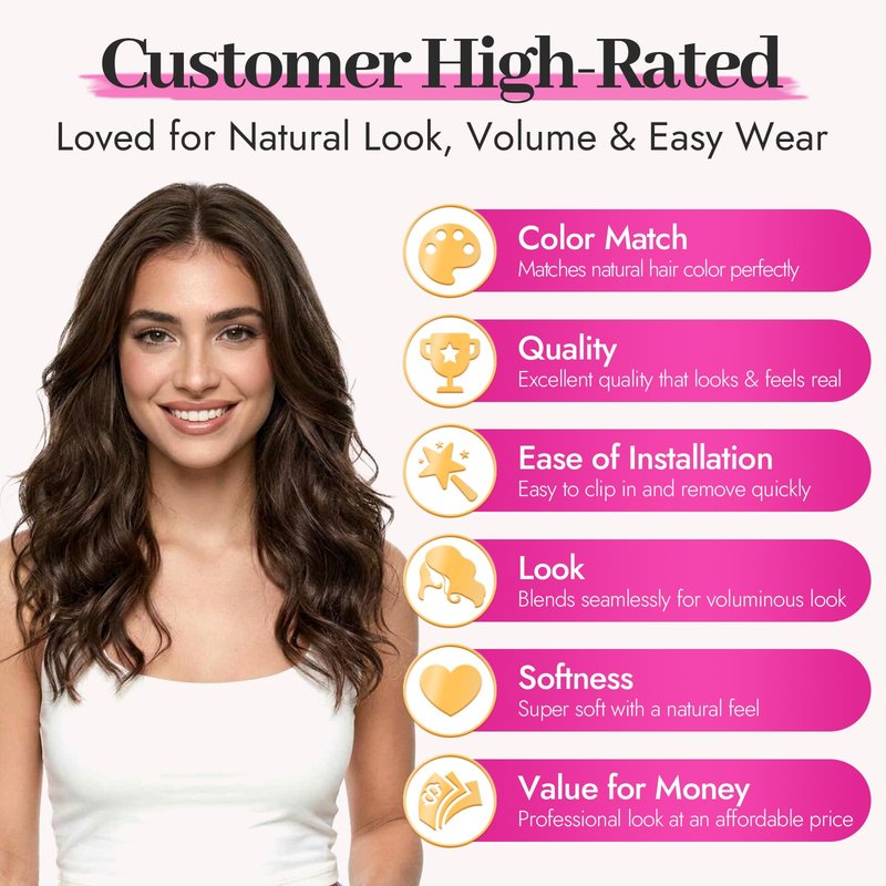 KooKaStyle 14 Inch Clip in Hair Extensions, 6 Pieces Short Hair Extensions,Wavy Synthetic Hairpieces Invisible Lace Weft, Natural Looking Lightweight Thick Hair Pieces for Women Daily Wear, Black