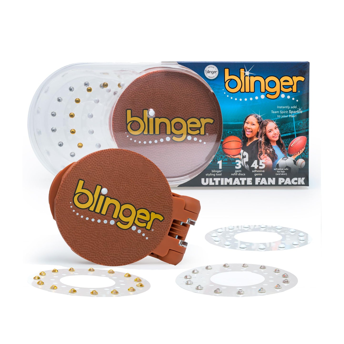 blinger® Ultimate Fan Starter Set with 45 Precision-Cut Glass Crystals – as seen on Shark Tank | Hair-Safe Bedazzler Gem Stamper for all the Sports Lovers | Fun Gift, Game Days, Sports