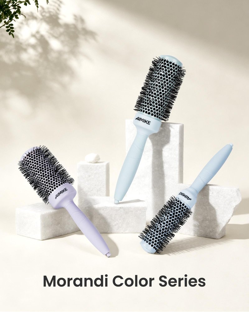 AIMIKE NaturaVol Round Brush for Blow Out,Nano Thermal Ceramic-Coated Round Hair Brush for Fine Hair,Fast Blow Dry for Smooth Salon-Style Finish at Home,Adds Volume,Purple (2.1"Barrel,3"with Bristles)
