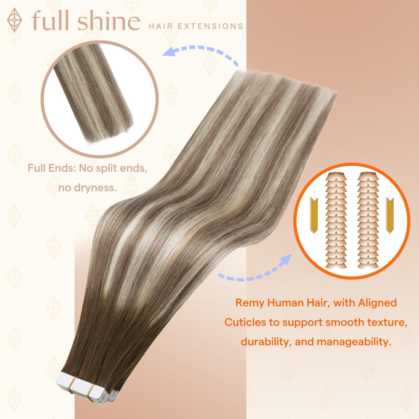 Full Shine Tape in Hair Extensions Human Hair 18 Inch 50 Grams 20 PCS Invisible Seamless Skin Weft Tape in Extensions Color 3 Walnut Brown to 8 Hazelnut Brown 22 Ash Blonde for Party