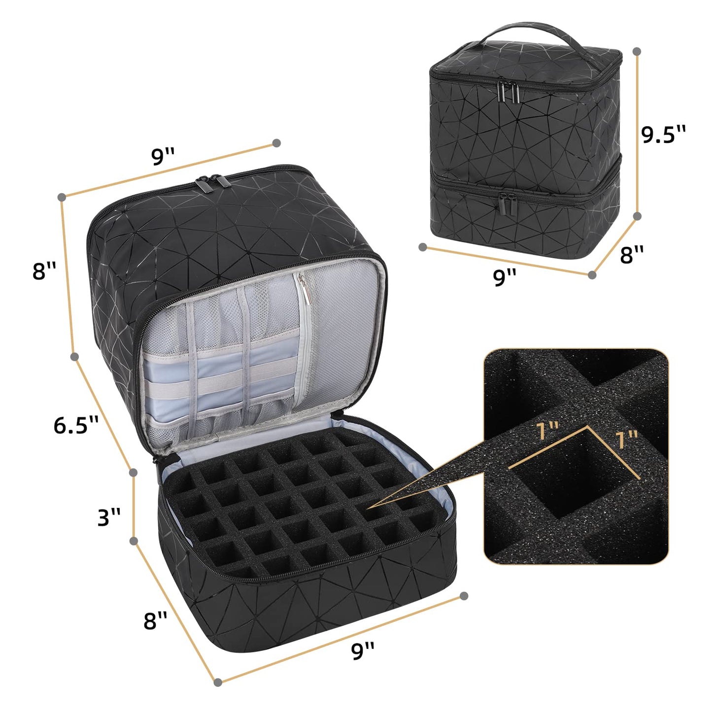 Nail Polish Storage Organizer - Double Layer Gel Nail Polish Bag | Holds 30 Bottles, Portable Compartment Case, Black