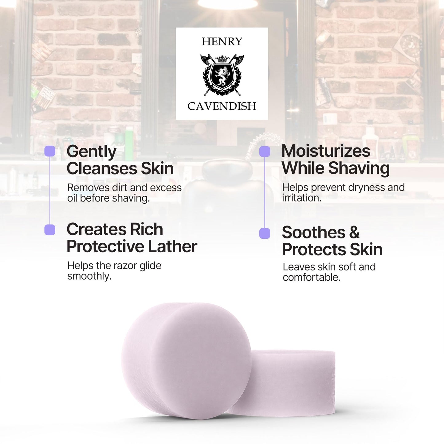 Henry Cavendish Lavender Shaving Soap with Shea Butter & Coconut Oil. Long Lasting 4 oz Puck Refill. Mens Shave Soap. All Natural. Rich Lather, Smooth Comfortable Shave. For Ladies and Gentlemen.