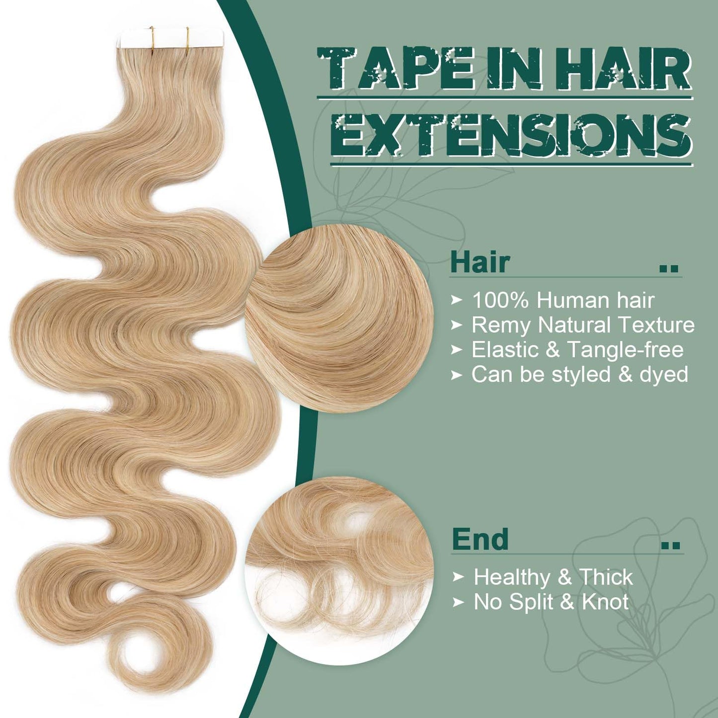 Benehair 20pcs Remy Tape in Hair Extensions Human Hair Ash Blonde&Bleach Blonde Seamless Skin Weft Tape in Real Human Hair Extensions Straight Hair 14 Inch 20g #18P613