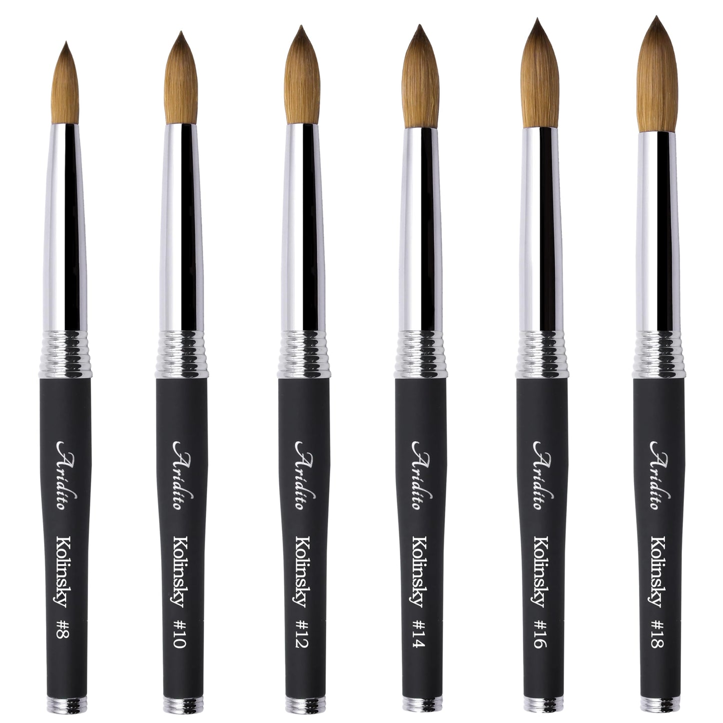 Aridito 100% pure Kolinsky Round Head Acrylic nail art brush black metal handle for Professional Manicure DIY Home Salon（#12#14#16#18） (#16)