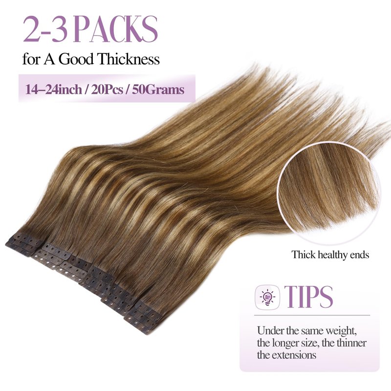 FANCEE OVO Hair Extensions Remy Human Hair PU Holes Wefts with Micro Beads Highlight Honey Blonde Volume Upgrade Butterfly Seamless Weft Invisible Beaded Hair Extension with Tools(40g 20Pcs, 16 Inch)
