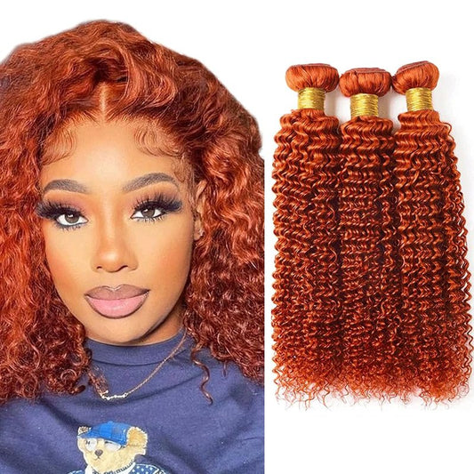 Color 350 Bundle Ginger Curly Wave Human Hair Bundles Orange Hair Weave Color 350 Orange Kinky Curly 3 Bundles 12 14 16 Inch Ginger Bundle 300G