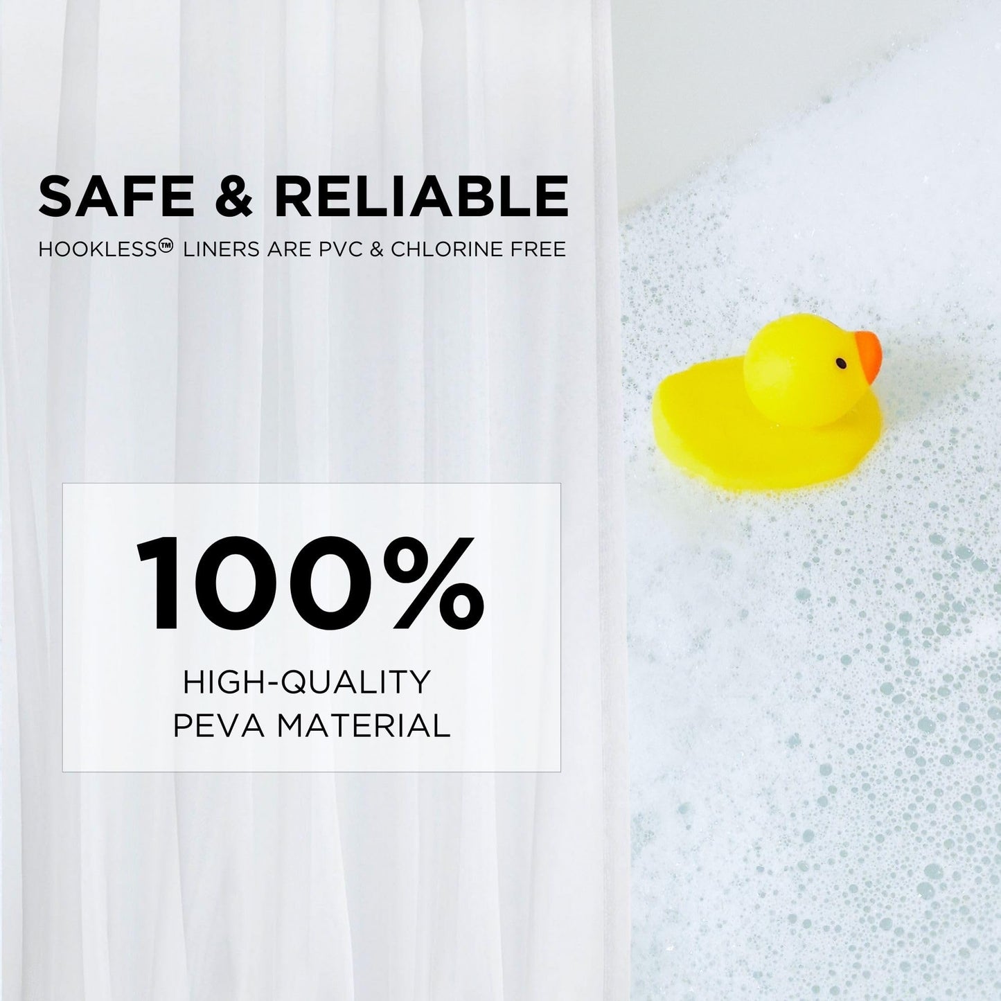 Hookless It's A Snap! Plastic PEVA Snap-In Replacement Shower Curtain Liner for Hookless Curtain with Sheer Window, 70" x 54", Water-Repellent, Easy Install, Frost