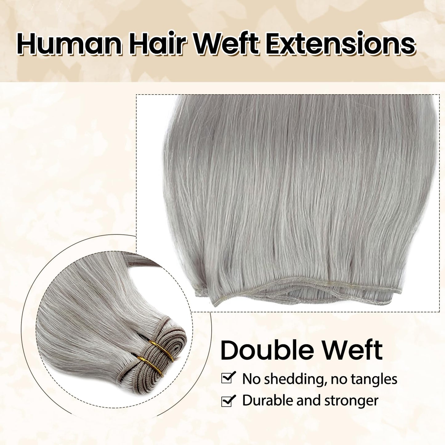 Benafee Sew in Hair Extensions Real Human Hair, Platinum Silver Natural Weft Hair Extensions Remy Hair Weave Bundles 12” 80G Human Hair Weft Extensions Sew in Weave Bundles Brazilian Hair Double Weft