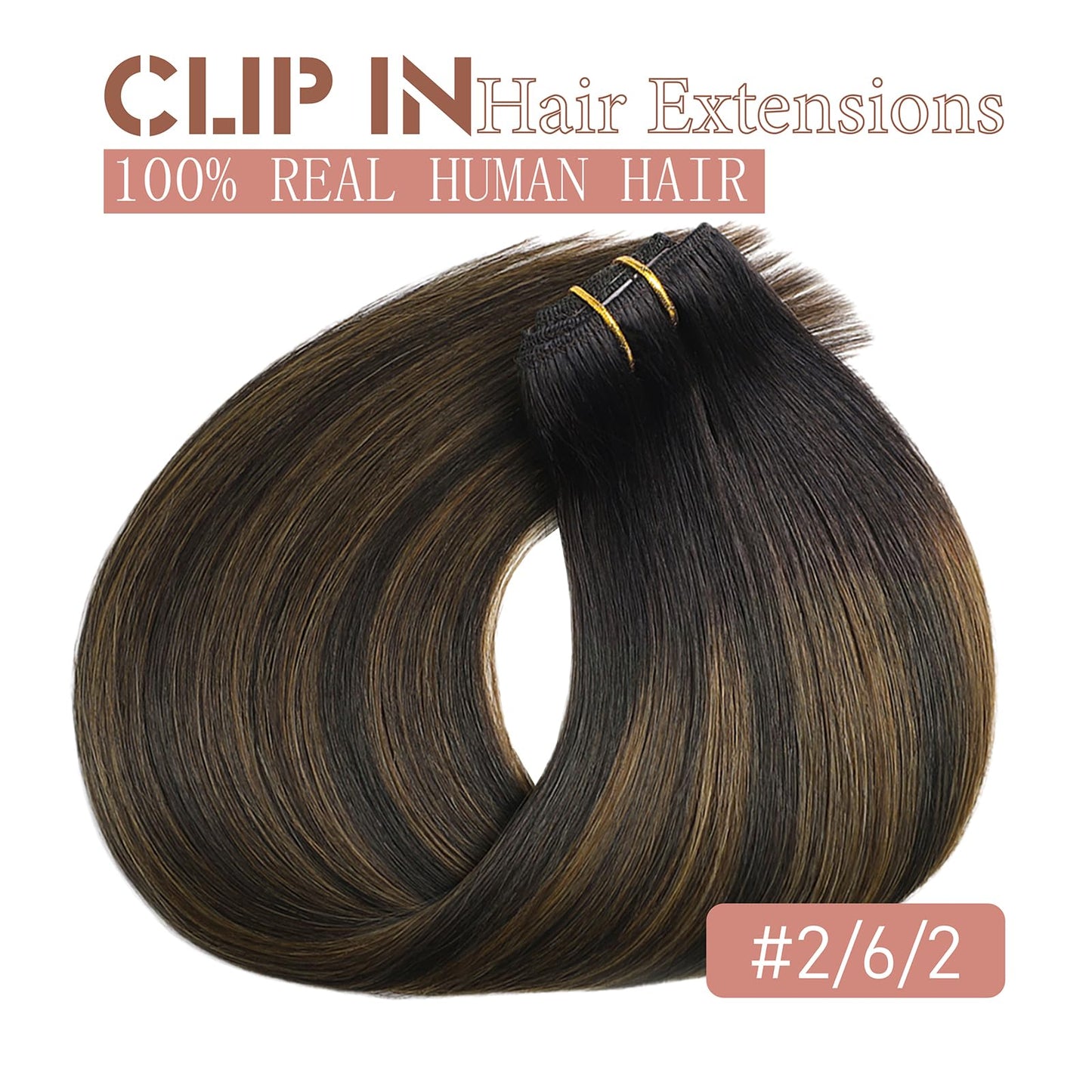 Hair Extensions Real Human Hair Balayage Clip in Hair Extensions Remy Human Hair Dark Brown to Chestnut Brown 18 Inch Straight Hair Extension Clip ins 80g/5pcs Double Weft