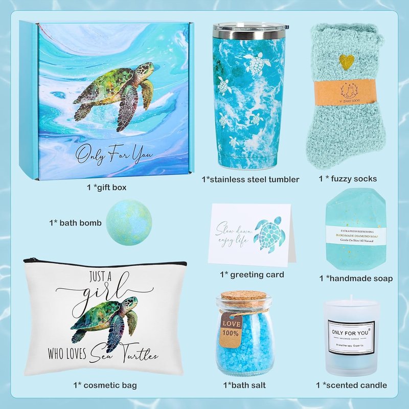 Sea Turtle Gifts for Women | Relaxing Spa Gift Basket for Turtle Lovers - Perfect Birthday Gift for Mom, Sister, Friends