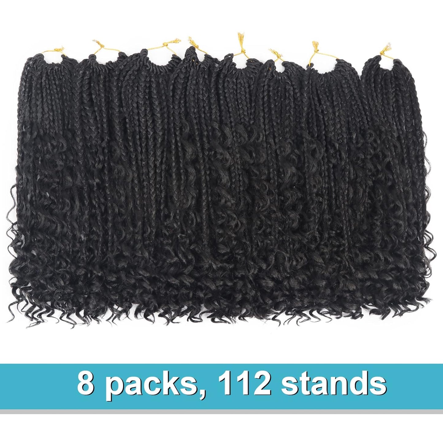 Goddess Box Braids Crochet Hair - 12 Inch Curly Ends | 8 Packs Synthetic Braiding Extensions for Black Women