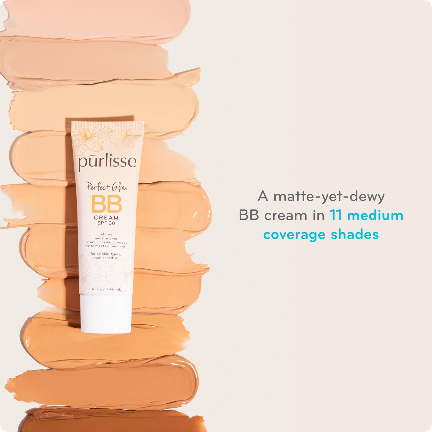 pūrlisse Perfect Glow BB Cream SPF 30 - Luminous Matte Tinted Moisturizer with SPF - Korean Skin Care Formula with Goji & Hawthorn Berry to Hydrate, Brighten & Even Skin - Medium (1.4 oz)
