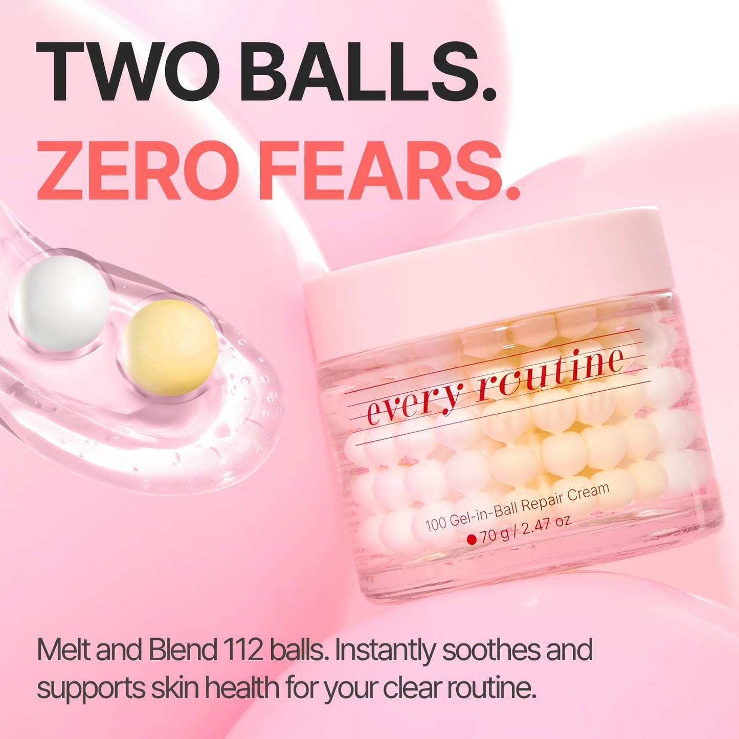 Hydrating Gel-in-Ball Repair Cream - Plumping & Soothing Daily Moisturizer with Cica & Hyaluronic Acid | 70g / 2.47oz
