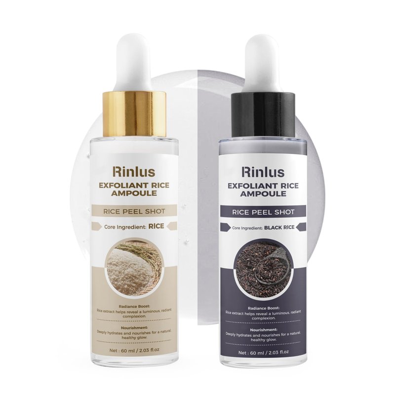 Peel Shot Glow Rice Ampoule Duo, Exfoliant Rice Ampoule, Upgrade Soft Exfoliating Face and Remover Body Scrub Dead Skin Exfoliating Serum for All Skin Types (White&Black, 120 Ml)