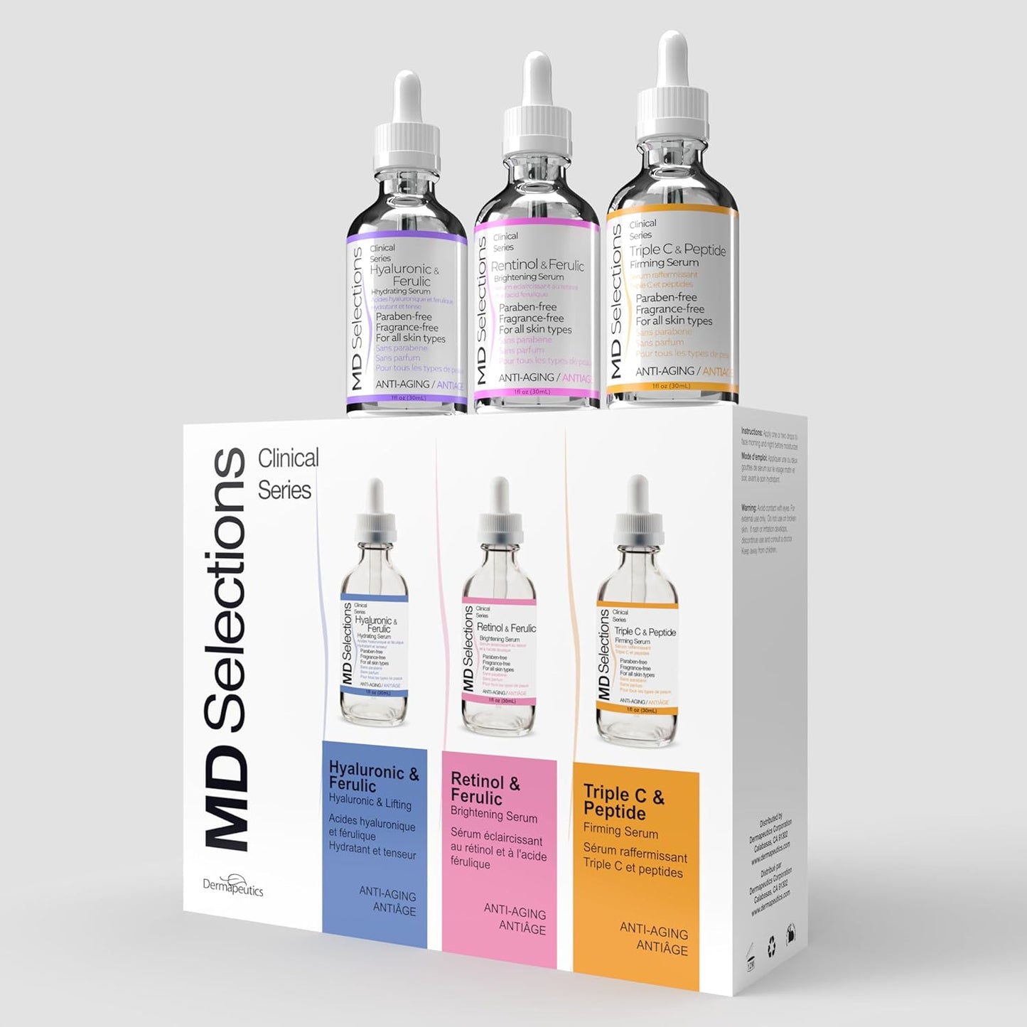 MD Selections Retinol Hyaluronic Triple C Peptide Serum Bundle - Skin Firming & Plumping, 3 Fl Oz