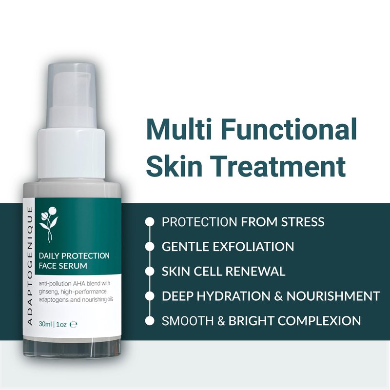 Adaptogenique Daily Protection Face Serum, Powerful Multi-Functional Treatment: Protects from Pollution, Fights Wrinkles, Brightens & Hydrates | With Natural AHA, Adaptogens and Nourishing Oils | 30ML