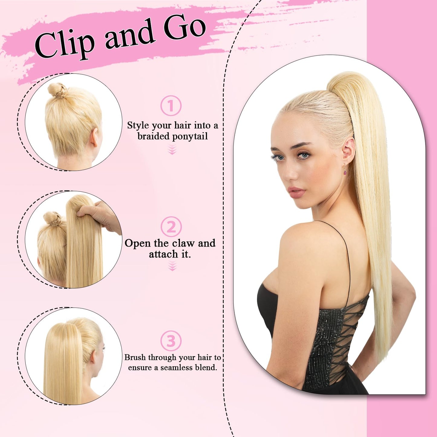 Luxehair Ponytail Extension, 24" Long Straight Claw Clip Ponytail Extension clip on ponytails hair clip Hair claw clip Fake Ponytail Hairpieces for Women - Dark Brown