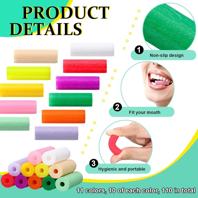 110 Pcs Aligner Chew Silicone Chompers - Dental Accessories for Invisible Trays | 11 Colors & Flavors