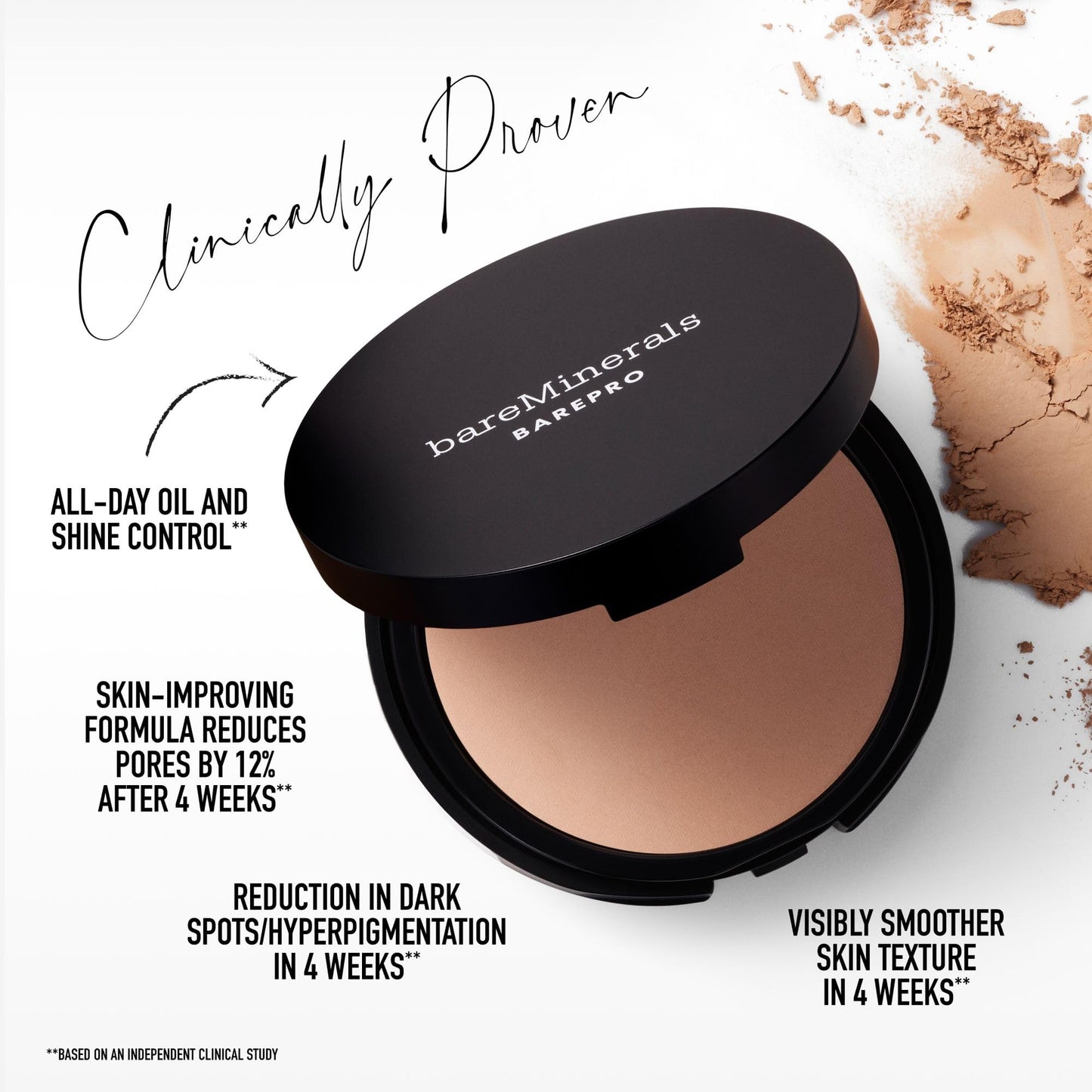 bareMinerals Barepro 24HR Skin-Perfecting Powder Foundation, Matte Pressed Powder Foundation Full Coverage with Plant-Based Squalene, Oil Control, Vegan - Fair 17 Neutral