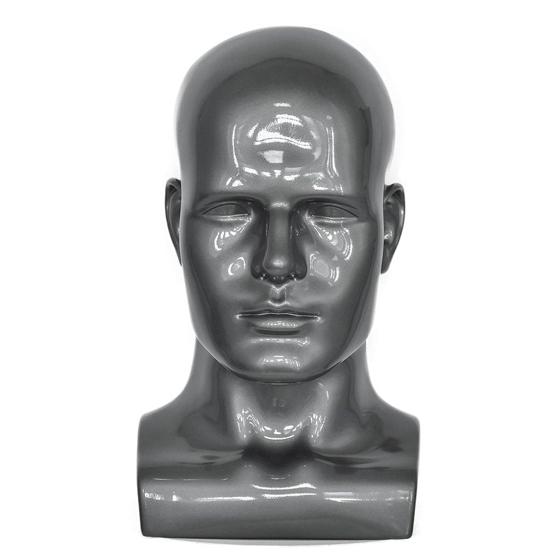 Male Mannequin Head for Displaying Wigs, Hats, Sunglasses & Jewelry - Light Grey