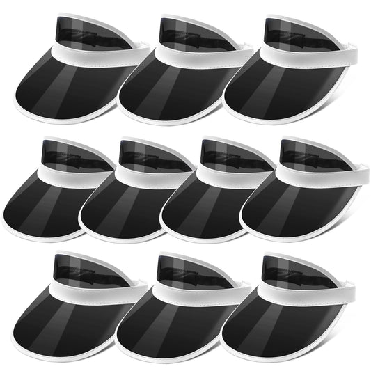 Ultrafun Unisex Candy Color Sun Visors Hats Plastic Clear UV Protection Cap for Sports Outdoor Activities (Black-10pcs)