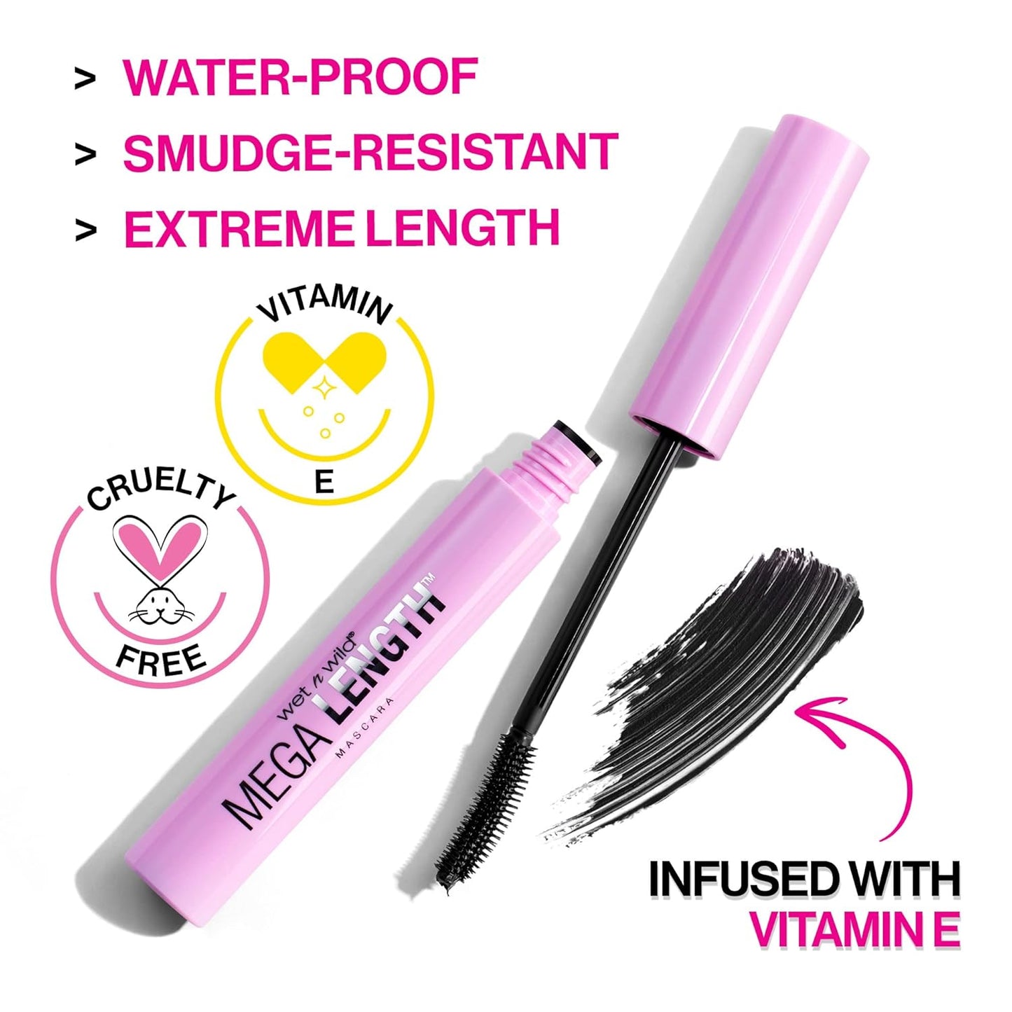 Waterproof Mascara - Mega Length Formula for Long-Lasting Volume | Very Black, 0.21 Ounce