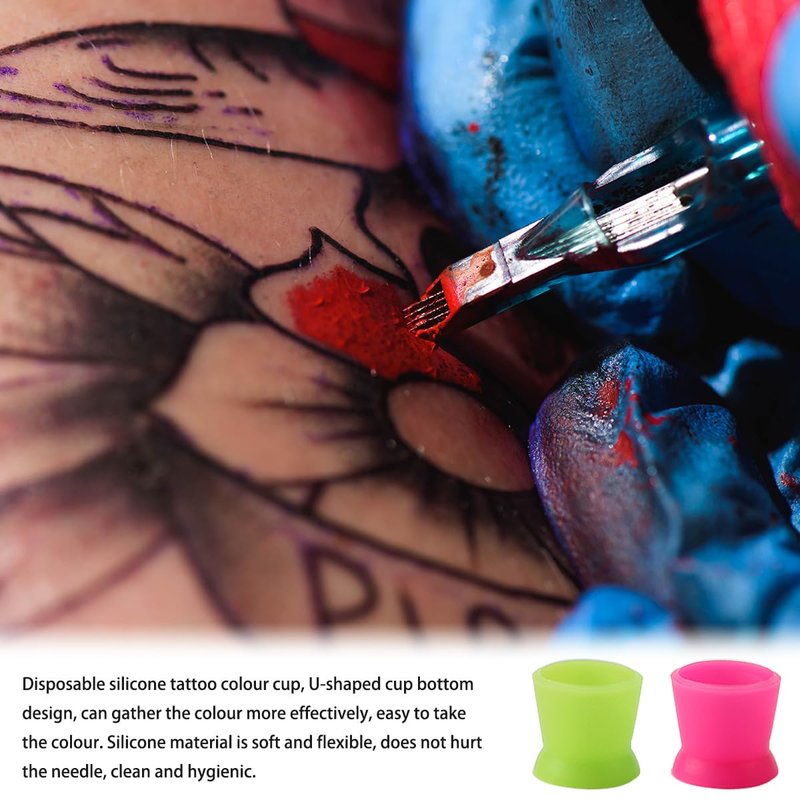 600Pcs Tattoo Ink Cup Disposable Silicone Tattoo Pigment Cup Pigment Cup Tattoo Pigment Holder for Eyebrow Lip Color, 2 Colors