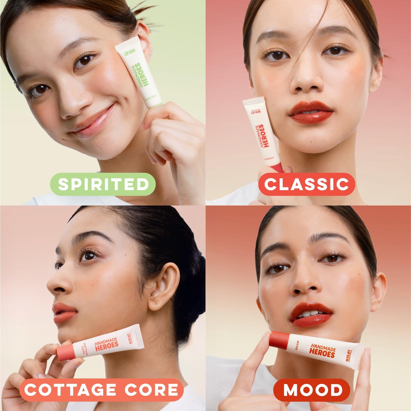 Handmade Heroes 100% Natural Vegan Tinted Lip Gloss with Hyaluronic Acid - Lightweight Moisturizing Soft Lipstick for Dry Lips - 4pc Lip Care set