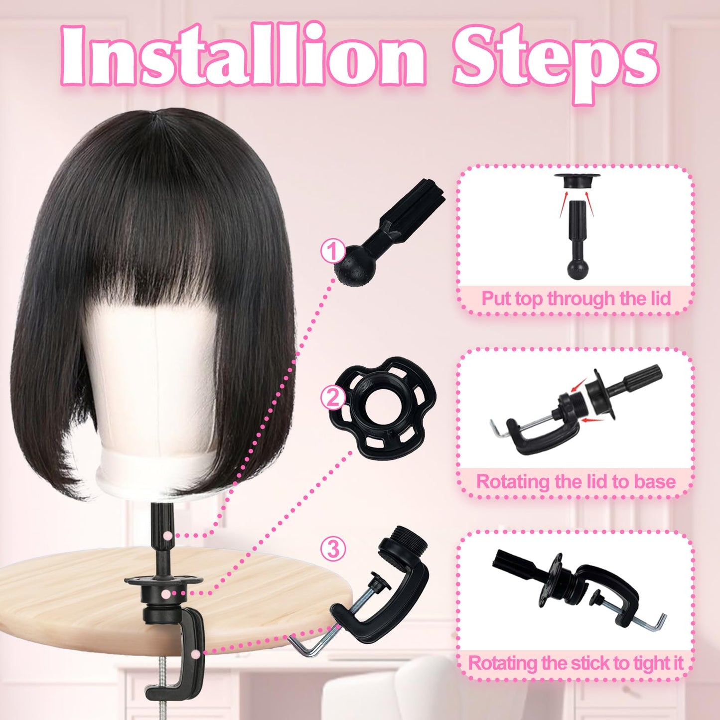 Firstwon 22 Inch Wig Head Mannequin Head for Wigs, Wig Stand with Head for Hair Styling Practice Display Wigs Making Tripod Stand with T Pins Set