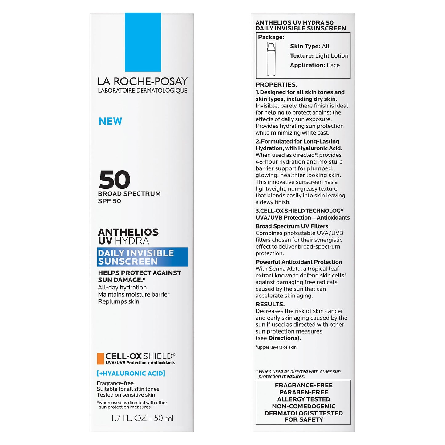 La Roche-Posay Anthelios UV Hydra Sunscreen, Hyaluronic Acid SPF 50 1.7oz