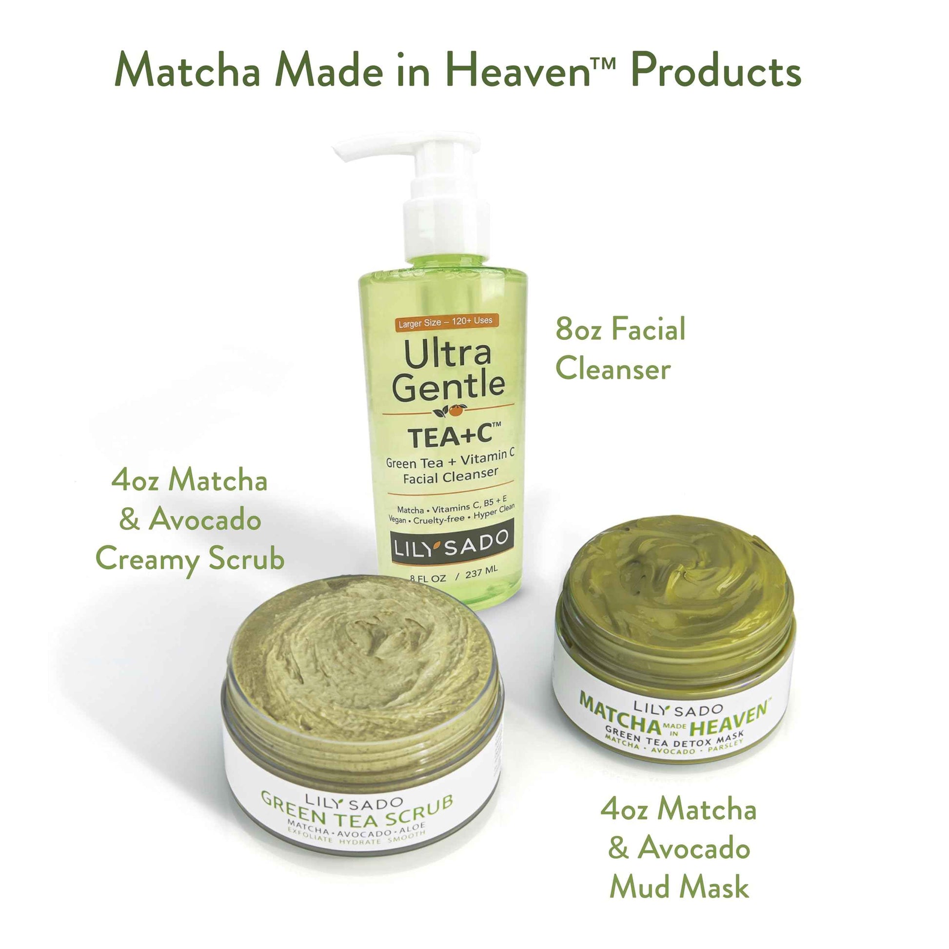 LILY SADO MATCHA MADE IN HEAVEN™ Sugar Facial Scrub - Best Daily Facial Exfoliating Cleanser for Women & Men - Vegan Face Wash Exfoliates Skin, Treats Acne, Reduces Pore Size - 4 oz