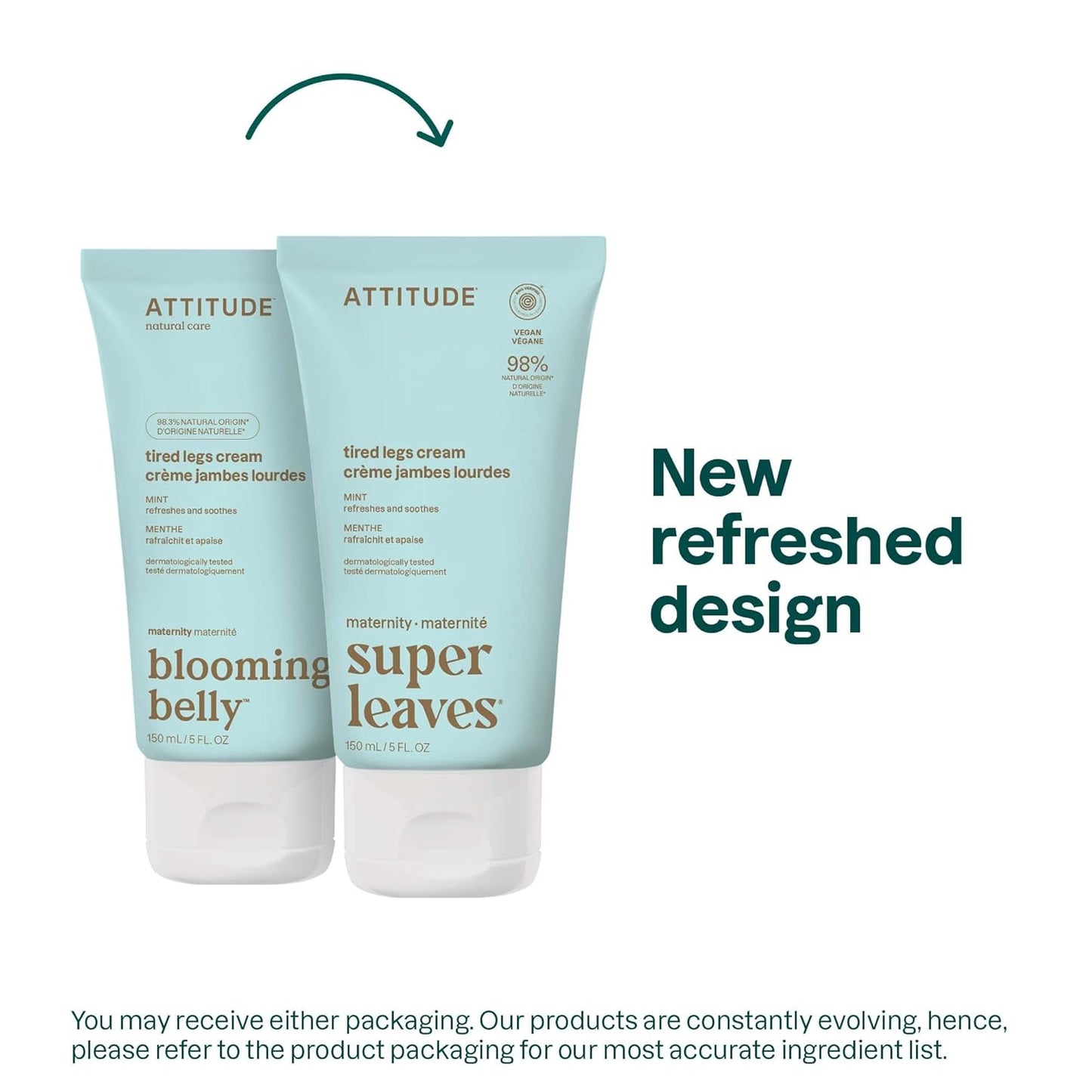 ATTITUDE Pregnancy Tired Legs Cream - Soothing Mint Formula | EWG Verified, Vegan, 5 Fl Oz