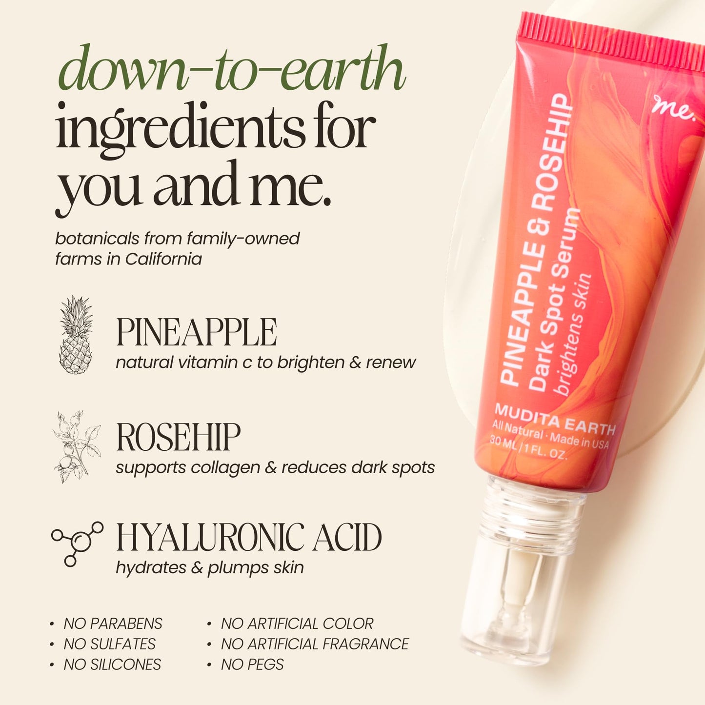 Milky Dark Spot Serum with 10% Stable Vitamin C & Ferulic Acid for Sensitive & Acne-Prone Skin | Collagen-Boosting Serum for Hyperpigmentation, Uneven Skin Tone | 1 fl oz | Mudita Earth