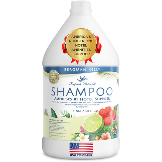 Bergman Kelly Refill Gallon Size Shampoo (128 fl oz, Tropical Waterfall Scent), Delight Your Guests with an Invigorating and Refreshing Shampoo, Quality Guest Hotel Toiletries in Bulk