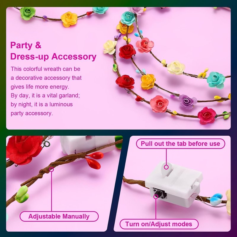 LED Flower Crowns - 54 PCS Light Up Headbands for Women | Glow in the Dark Party Accessories for Weddings, Halloween & Cosplay