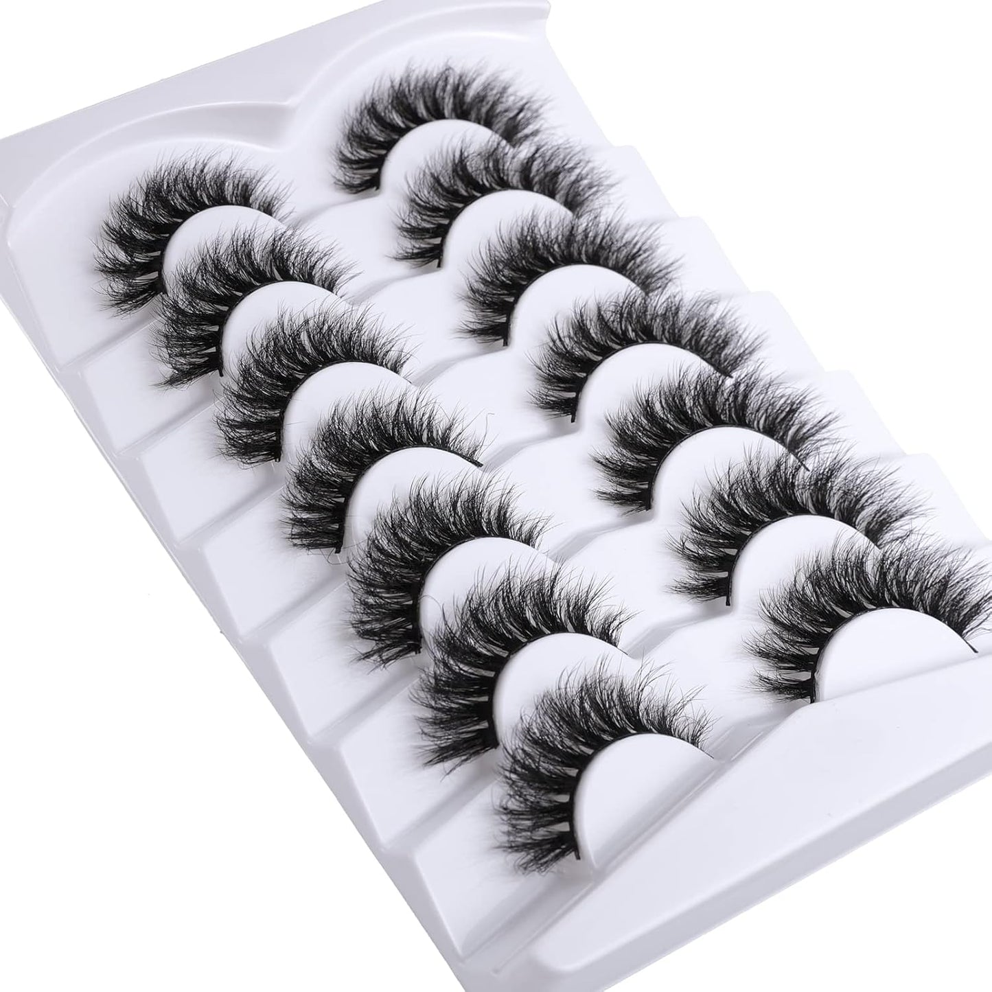 Lashes Eyelashes 8D Fluffy False Eyelashes Wispy Faux Mink Lashes Light Weight Fake Eyelashes Cat Eye Lashes 7 Pairs Pack, Black