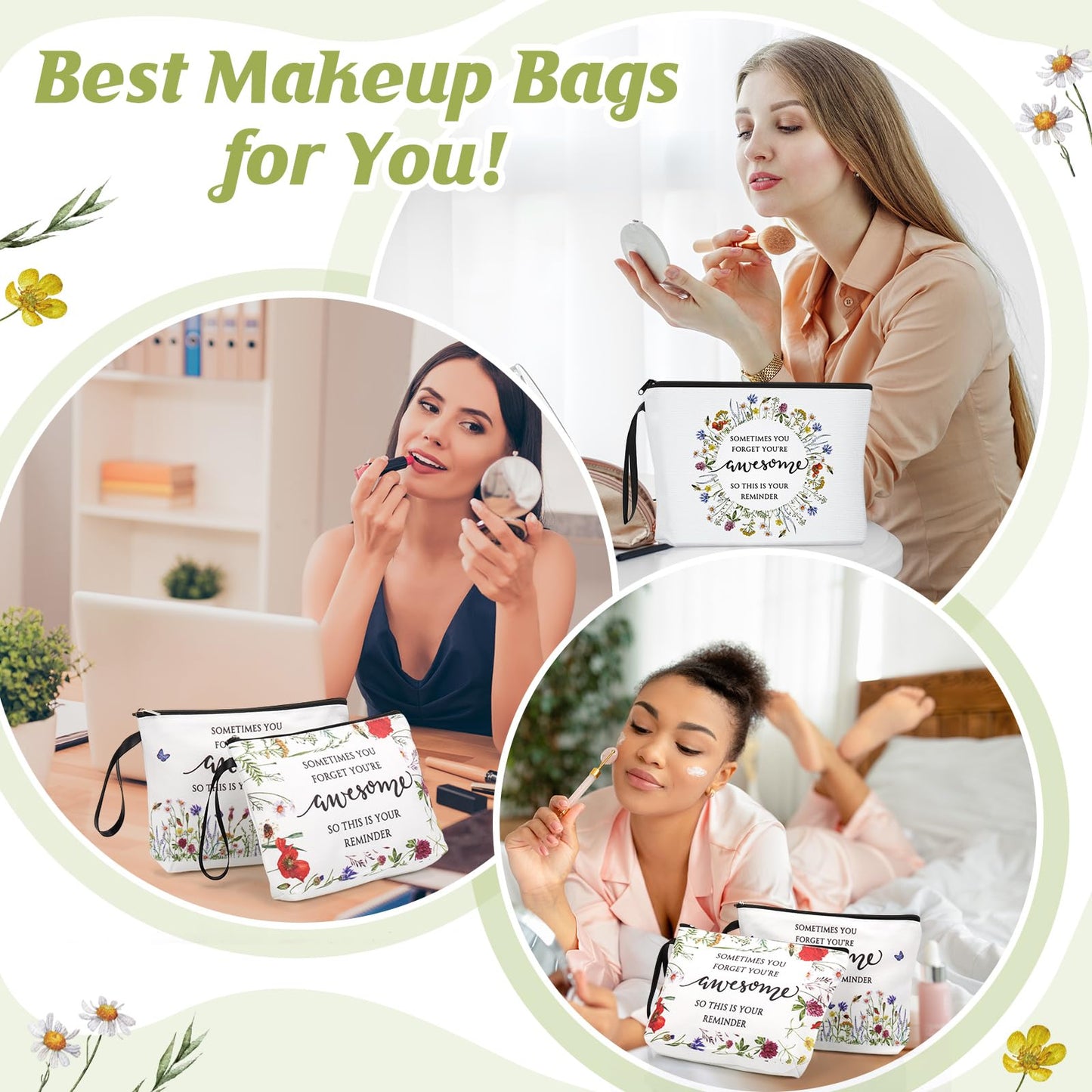 Reginary Makeup Bags Gifts for Women Bulk Inspirational Flower Canva Cosmetic Bag with Zipper You Are Awesome Thank You Gift for Nurse Staff Employee Coworker Team Nurse(20 Pcs,Inspirational)