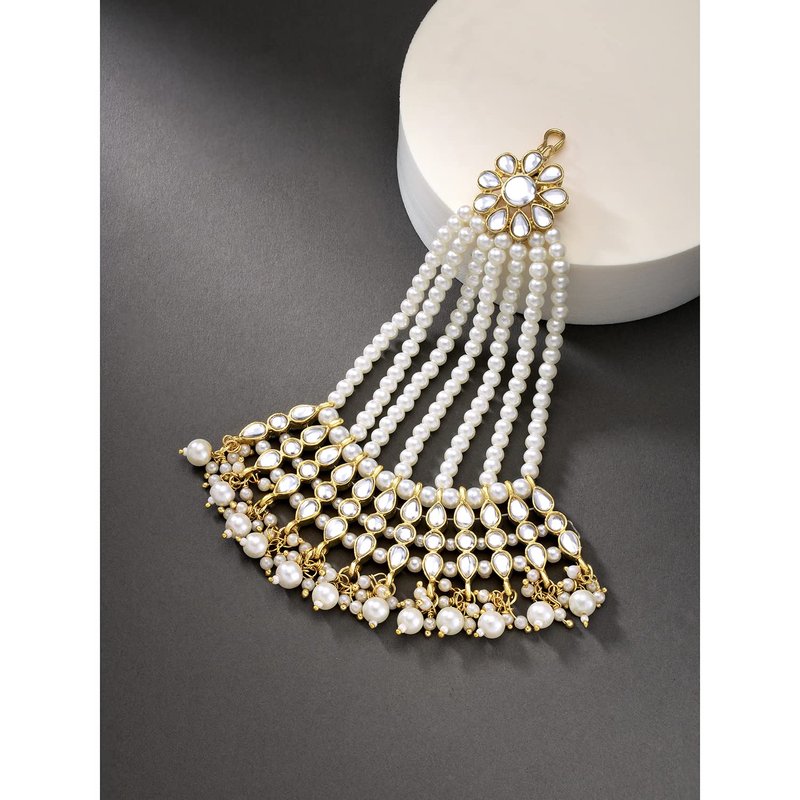 Aheli Faux Kundan Pearls White Maang Tikka Matha Patti Indian Traditional Bollywood Jewelry Gift for Women