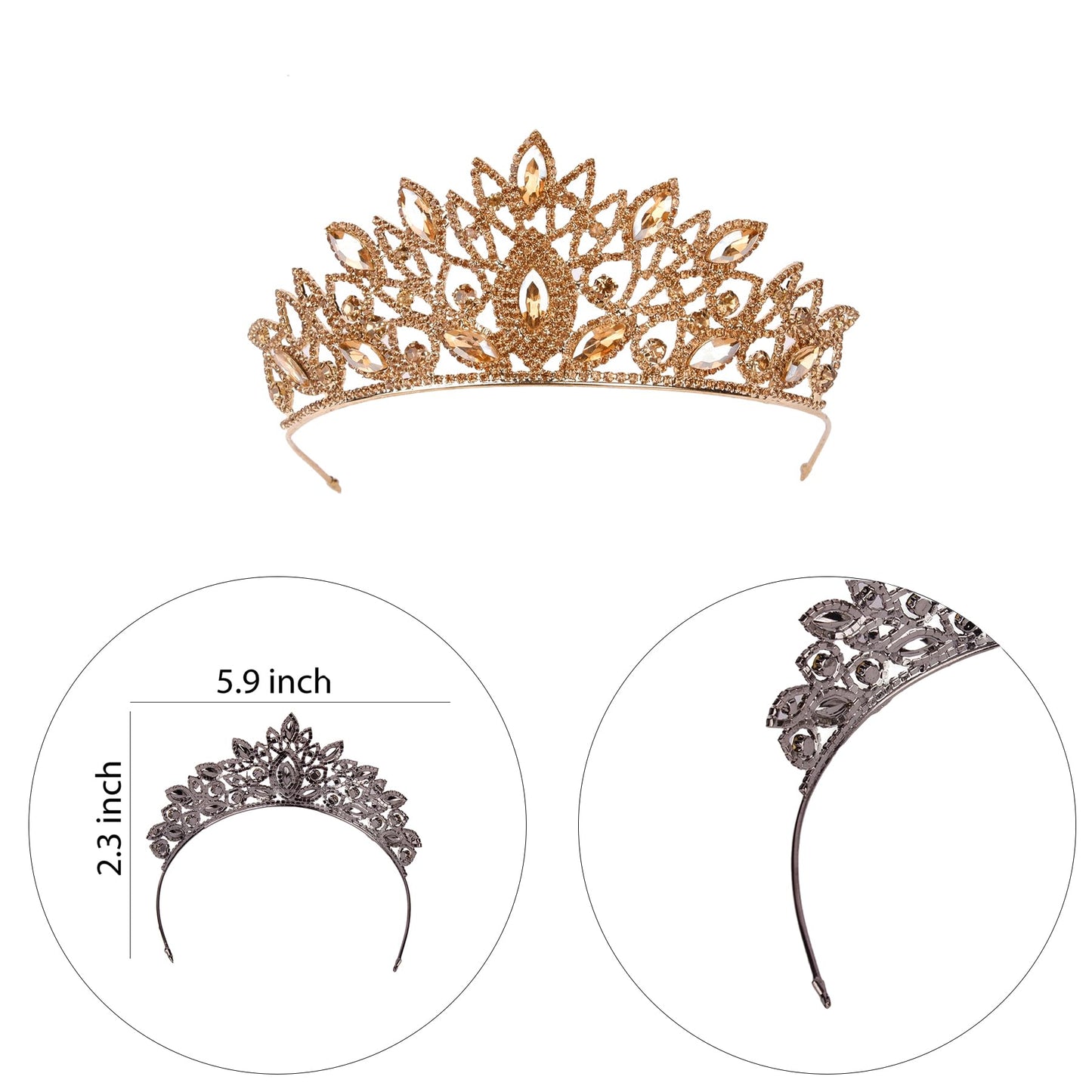 LIMELIA Women's Tiara - Crown for Henna Wedding Party | Glitter Hair Accessories for Bridal Birthday Pageant Prom Halloween Cos-play Costume Christmas Party| Traditional Crystal - Honey