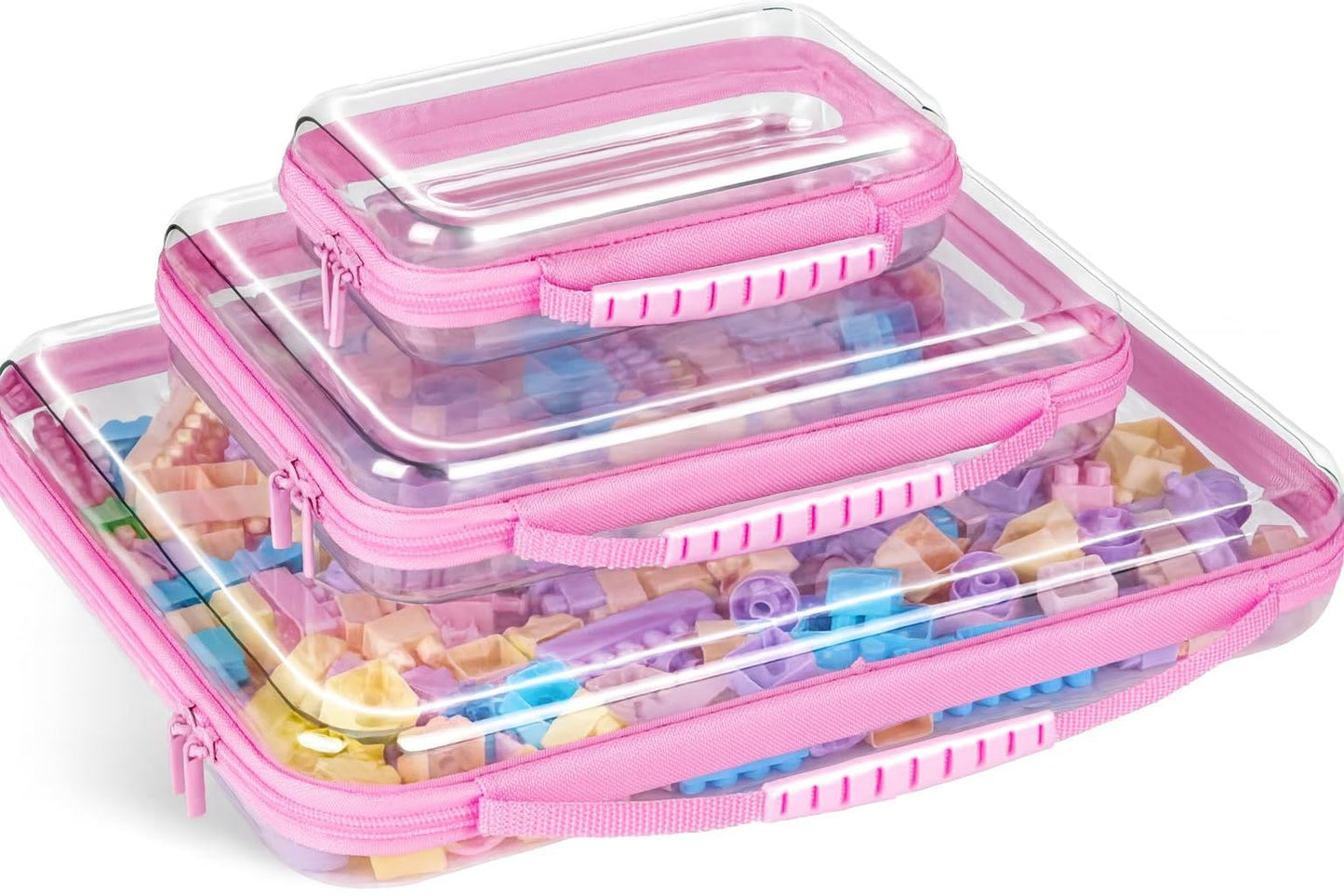 3PCS Extra Large Clear Hard Shell Zipper Case With Handle, 14.5 inch XL Hard Zipper Waterproof Pouch for Toiletries, Cosmetics,Toys, and Puzzles
