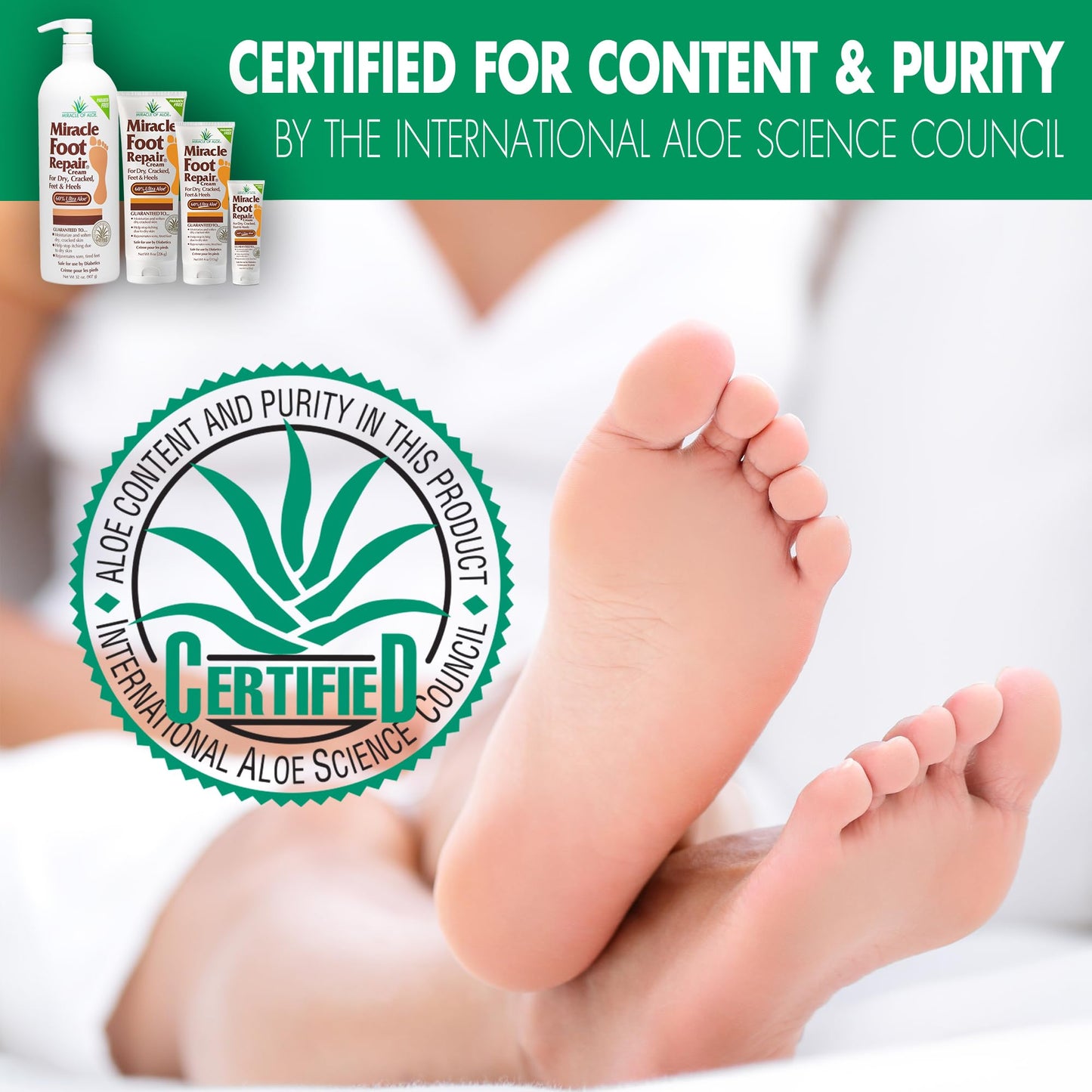 Miracle Foot Repair Cream (8 oz / 3-Pack) Repairs Dry Cracked Heels and Feet, 60% Pure UltraAloe Moisturizes, Softens, and Repairs