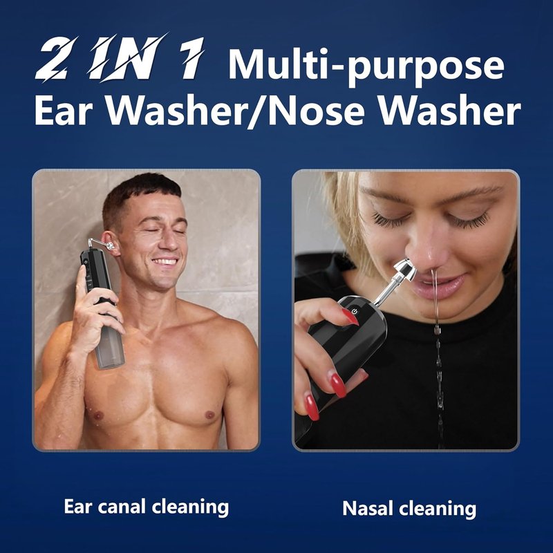 Electric Ear Wax Removal Kit - 2 in 1 Portable Ear Cleaner with 4 Pressure Modes | Includes Basin & Nasal Nozzles for Adults & Kids